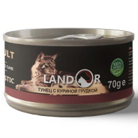 Landor 70г конс. Дополнительное питание для взрослых кошек Тунец и куриная грудка